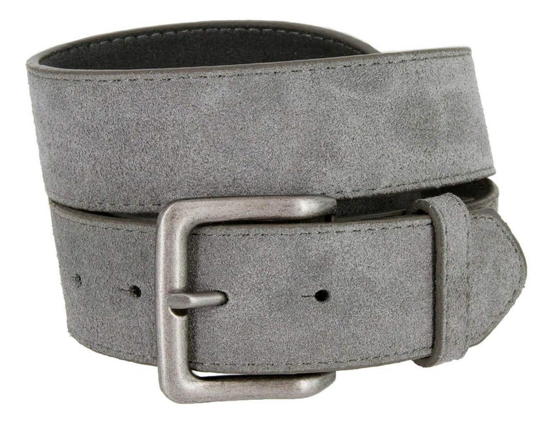 Belts.com Square Buckle Casual Jean Suede Leather Belt 1 1/2" Wide (Gray, 36) - Image 1